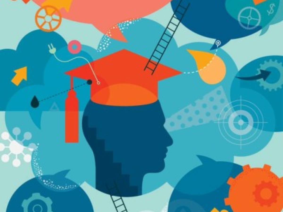Abstract vector illustration is showing a student become graduate. Head silhouette wearing a graduation had is placed into the centre as a main element. All around surface/and head, there are placed different elements, which are showing graduates thoughts, achievements and also future goals. We can find ladders which are metaphor for all improvements; gears for thinking; puzzles for solutions; target for goals; stairs for moving up ect. Illustration is using mainly blue palette (blue as a color is associated with wisdom) which is highlighted with orange and yellow tones. Illustration is nicely layered. Abstract vector illustration is showing a student become graduate. Head silhouette wearing a graduation had is placed into the centre as a main element. All around surface/and head, there are placed different elements, which are showing graduates thoughts, achievements and also future goals. We can find ladders which are metaphor for all improvements; gears for thinking; puzzles for solutions; target for goals; stairs for moving up ect. Illustration is using mainly blue palette (blue as a color is associated with wisdom) which is highlighted with orange and yellow tones. Illustration is nicely layered.