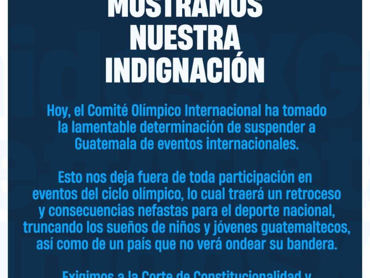 Guatemala: Atletas se pronuncian por la suspensión del Comité Olímpico Internacional al deporte Guatemala: Atletas se pronuncian por la suspensión del Comité Olímpico Internacional al deporte