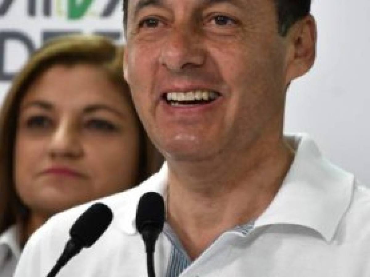 Costa Rica's presidential candidate Antonio Alvarez Desanti of the opposition National Liberation Party (PLN), speaks during a press conference in San Jose, on January 26, 2018. According to polls Alvarez is one of the favorites for the February 4 elections. / AFP PHOTO / Ezequiel BECERRA