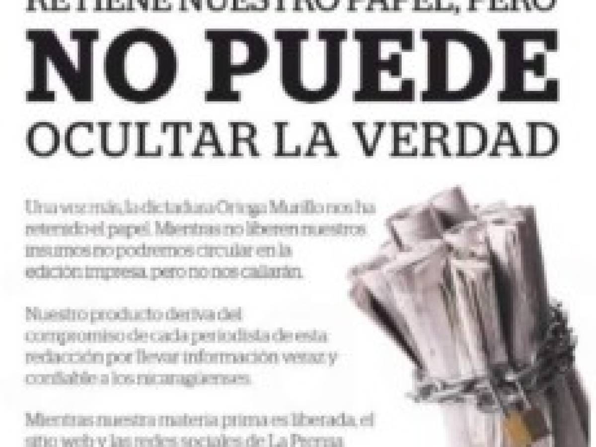 Diario La Prensa suspende edición impresa en Nicaragua por 'secuestro' de papel