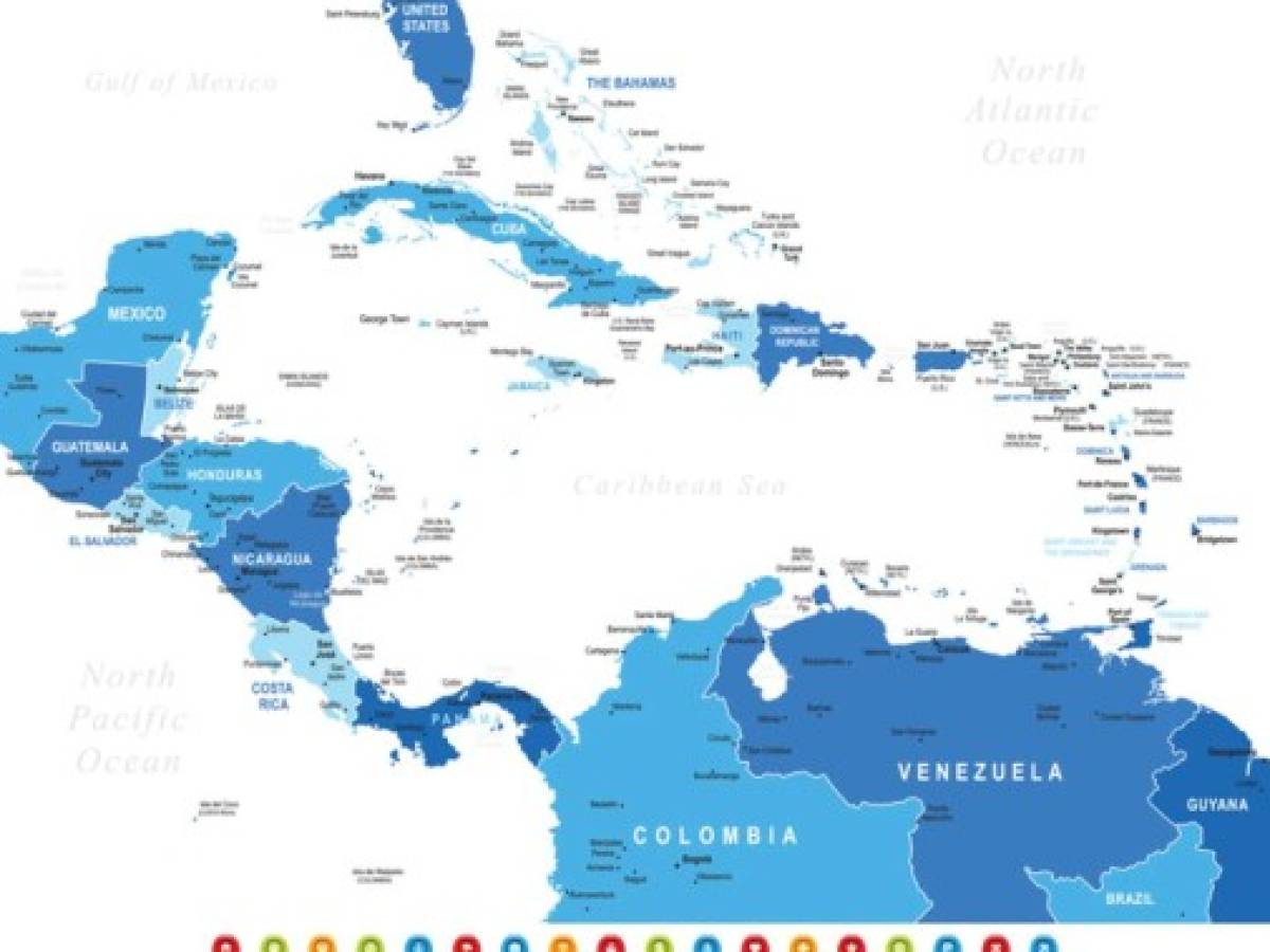 High detailed Map of Central America with national borders, countries and navigational icons
