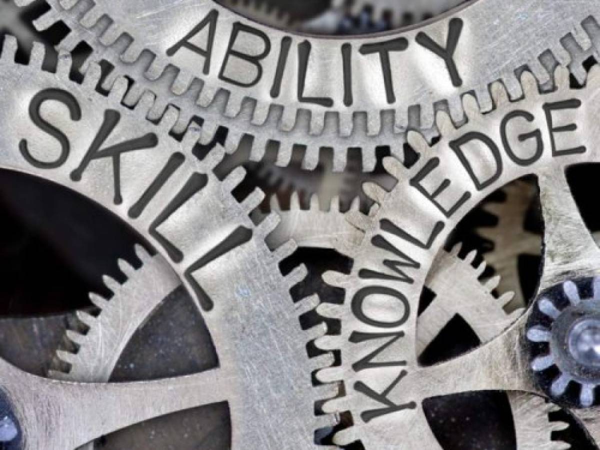 Macro photo of tooth wheel mechanism with ABILITY, SKILL, KNOWLEDGE concept words Macro photo of tooth wheel mechanism with ABILITY, SKILL, KNOWLEDGE concept words