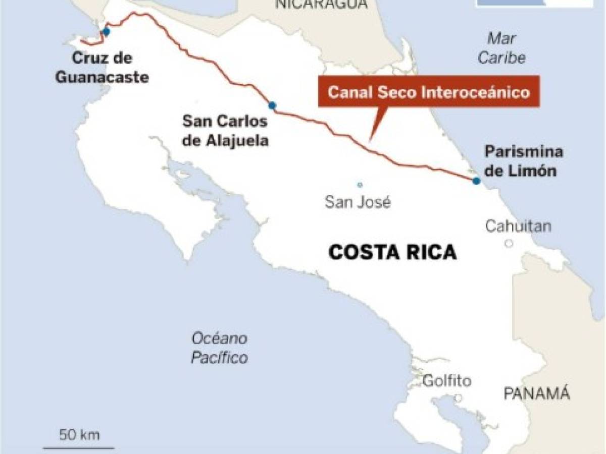 Costa Rica invertirá US$16.000 millones en un canal terrestre entre el Atlántico y el Pacífico