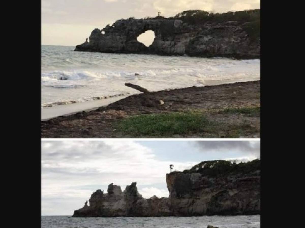 Popular tourist landmark Punta Ventana, is destroyed after a 5.8-magnitude earthquake in Guayanilla, Puerto Rico on January 6, 2020. - A 5.8-magnitude earthquake shook Puerto Rico on January 6, 2020, toppling some structures and causing power outages and small landslides but there were no reports of casualties, the US Geological Survey said. The quake, just off the US territory's southern Caribbean coastline, was felt throughout much of the island, including the capital San Juan. Some 250,000 customers were hit by electric power outages after the quake, which struck at 6:32 am local time (1032GMT). (Photo by Ricardo ARDUENGO / AFP)