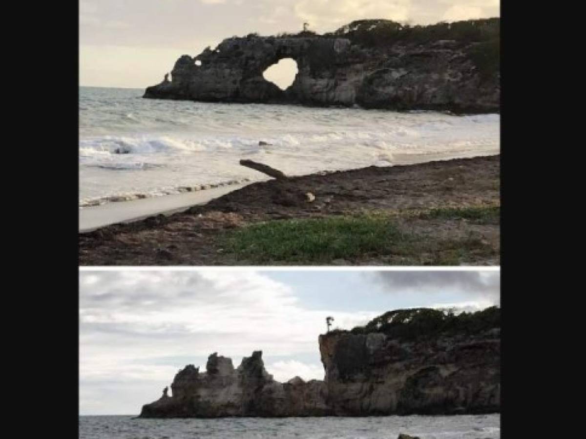 Popular tourist landmark Punta Ventana, is destroyed after a 5.8-magnitude earthquake in Guayanilla, Puerto Rico on January 6, 2020. - A 5.8-magnitude earthquake shook Puerto Rico on January 6, 2020, toppling some structures and causing power outages and small landslides but there were no reports of casualties, the US Geological Survey said. The quake, just off the US territory's southern Caribbean coastline, was felt throughout much of the island, including the capital San Juan. Some 250,000 customers were hit by electric power outages after the quake, which struck at 6:32 am local time (1032GMT). (Photo by Ricardo ARDUENGO / AFP) Popular tourist landmark Punta Ventana, is destroyed after a 5.8-magnitude earthquake in Guayanilla, Puerto Rico on January 6, 2020. - A 5.8-magnitude earthquake shook Puerto Rico on January 6, 2020, toppling some structures and causing power outages and small landslides but there were no reports of casualties, the US Geological Survey said. The quake, just off the US territory's southern Caribbean coastline, was felt throughout much of the island, including the capital San Juan. Some 250,000 customers were hit by electric power outages after the quake, which struck at 6:32 am local time (1032GMT). (Photo by Ricardo ARDUENGO / AFP)