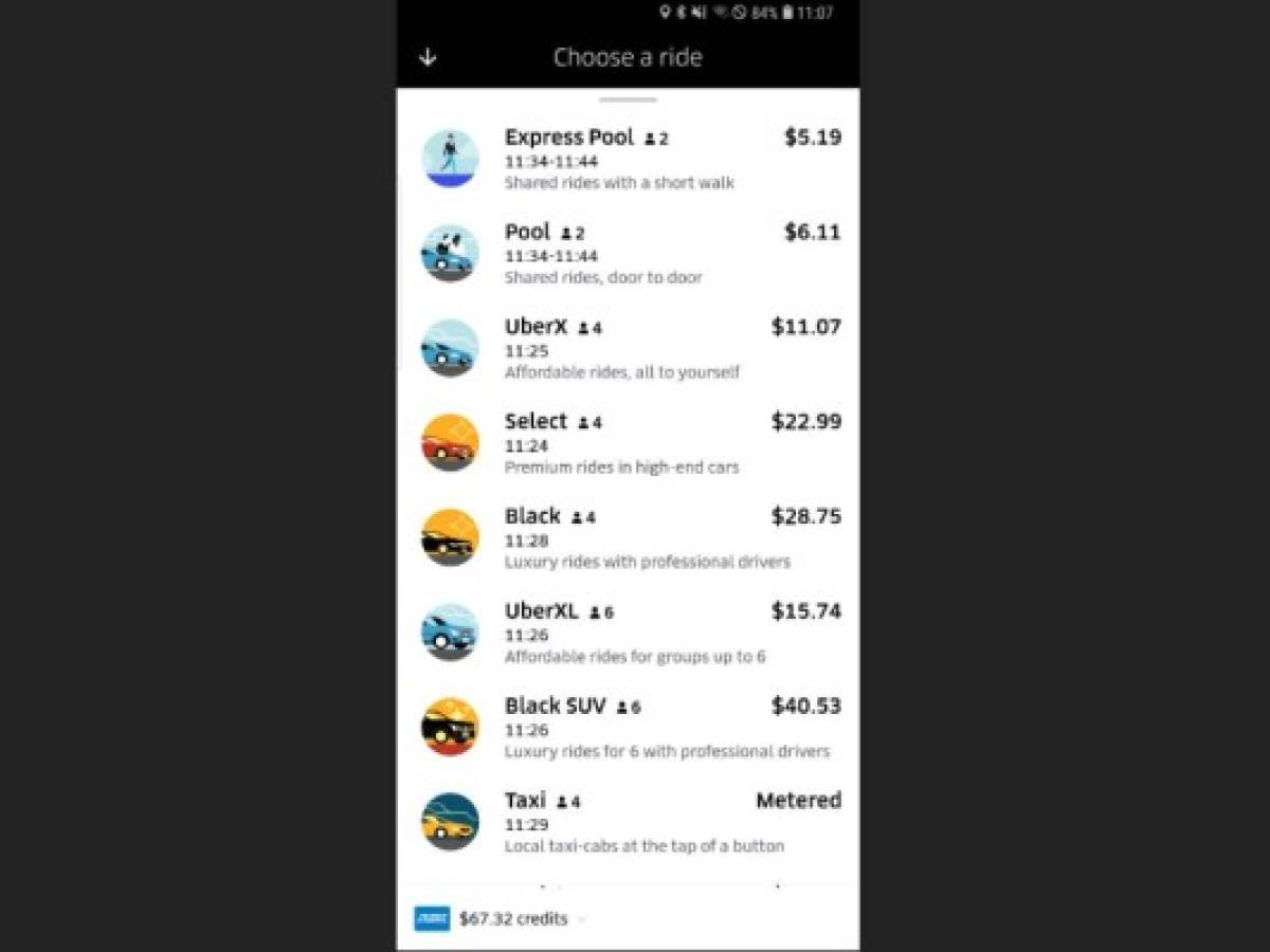 Estas son las diferentes opciones de movilidad que Uber ofrece en el área de San Francisco. Estas son las diferentes opciones de movilidad que Uber ofrece en el área de San Francisco.