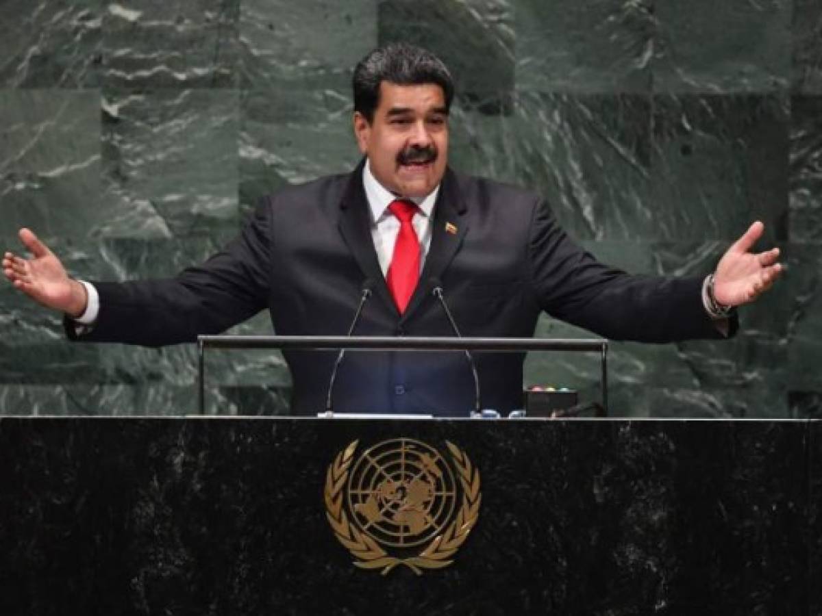 Venezuela's President Nicolas Maduro addresses the General Debate of the 73rd session of the General Assembly at the United Nations in New York on September 26, 2018. / AFP PHOTO / Angela Weiss
