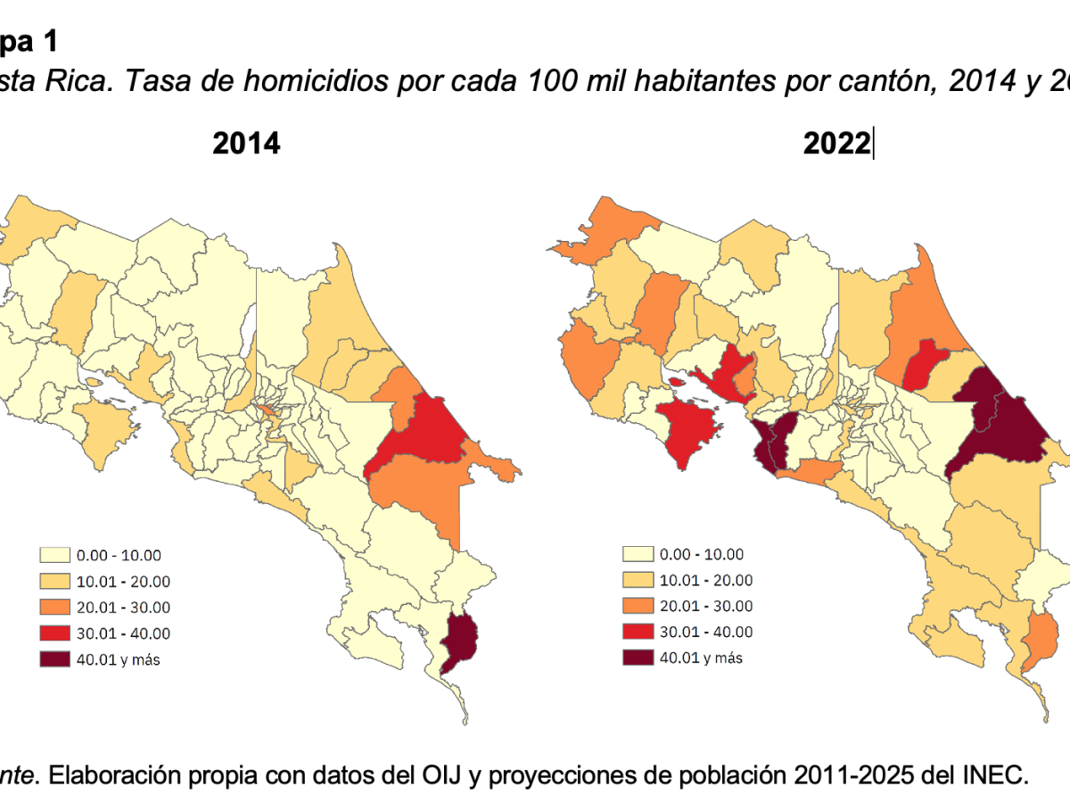 Homicidios de Costa Rica se concentran en los cantones más pobres