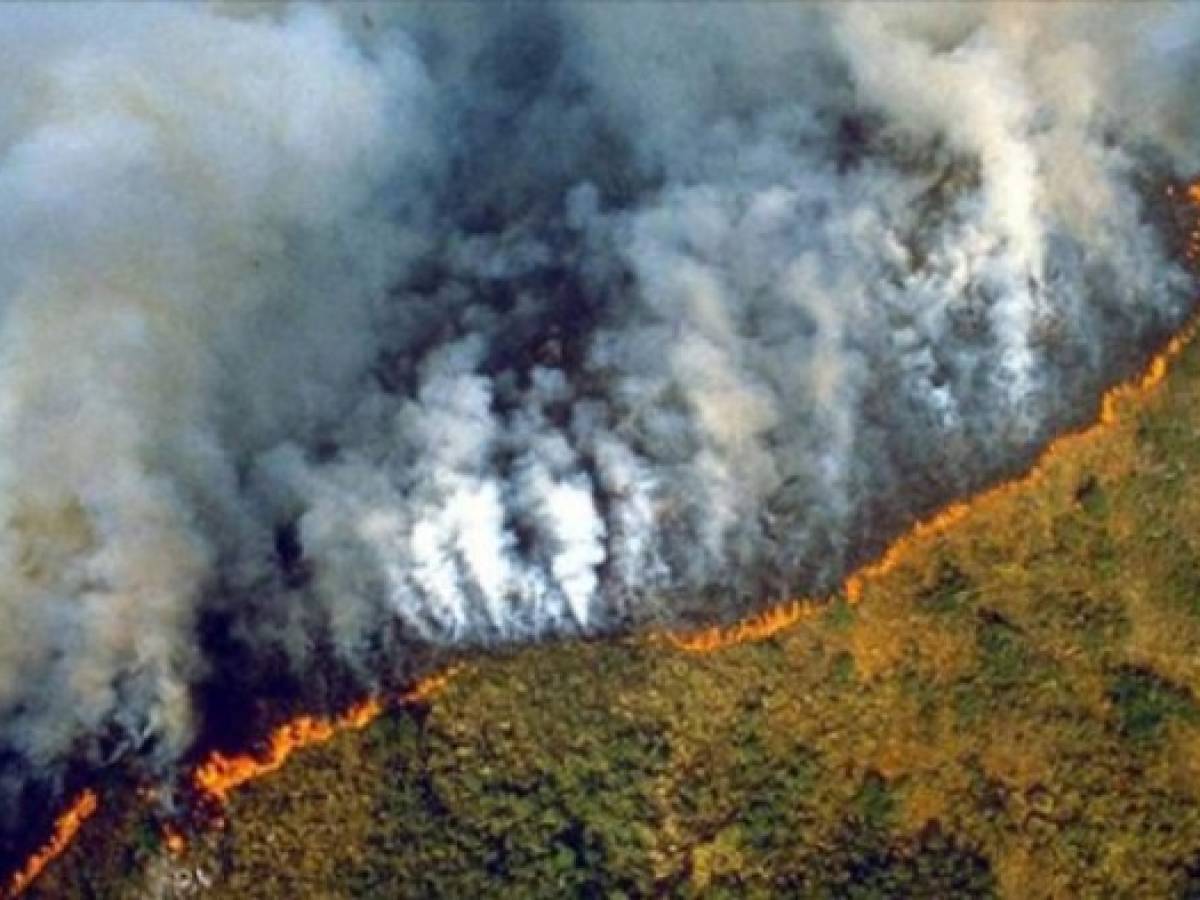 Otra imagen muestra una gran extensión de bosque incendiada, y grandes columnas de humo emanando. Pero tampoco es actual, sino que corresponde al año 1989.
