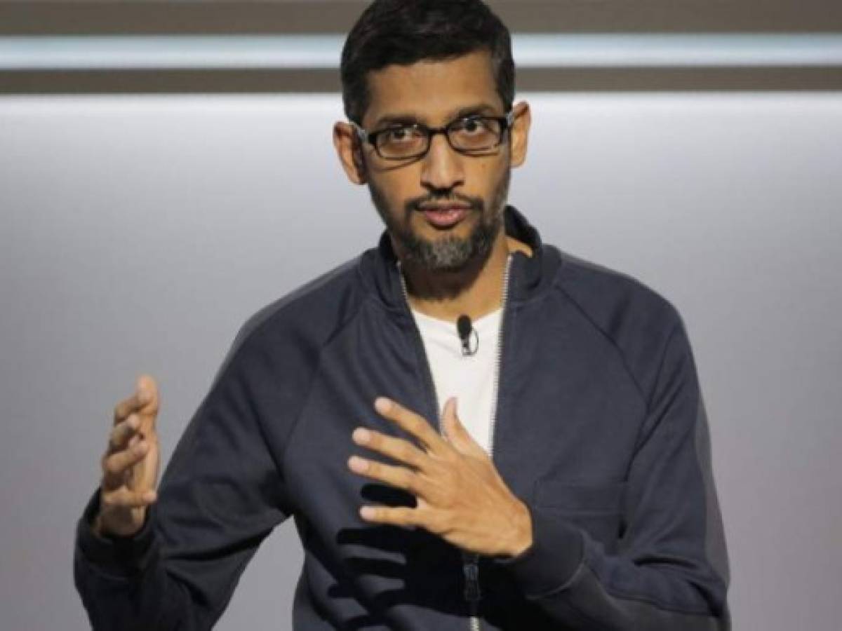 (FILES) In this file photo taken on May 07, 2019 Google CEO Sundar Pichai speaks during the Google I/O 2019 keynote session at Shoreline Amphitheatre in Mountain View, California. - Google co-founders Larry Page and Sergey Brin are stepping down from their roles at the helm of parent firm Alphabet and handing the reins to current Google CEO Sundar Pichai, the company said December 3, 2019. (Photo by Josh Edelson / AFP)