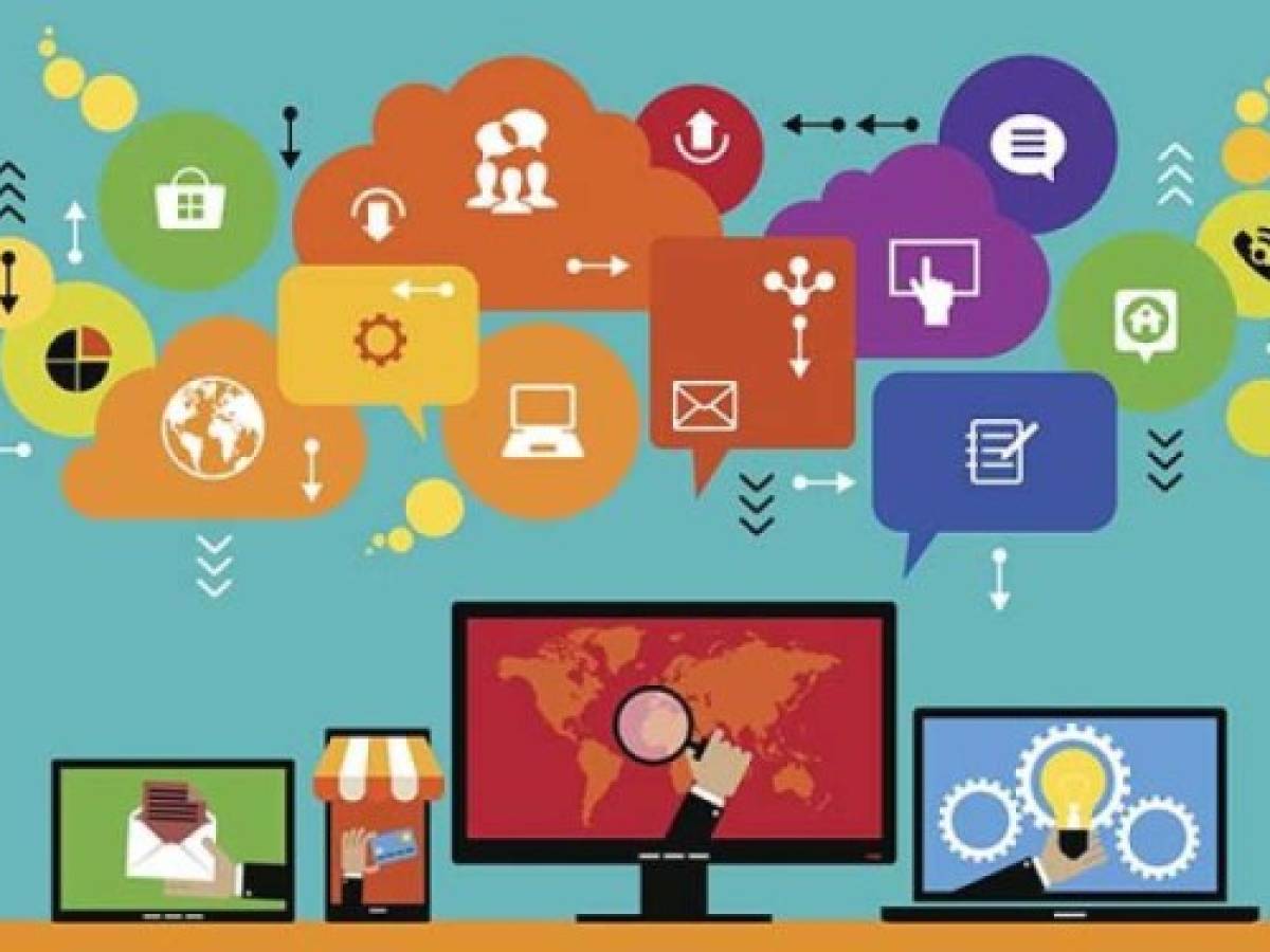 Flat design vector concept network marketing. Smartphone, tablet, laptop, monitor surrounded interface icons, speech bubbles and clouds. File is saved in AI10 EPS version. This illustration contains a transparency. The source of the map used for reference:hhttp://www.evl.uic.edu/pape/data/Earth/. Drawing in Adobe Illustrator.The date file was created: 15.06.2011. Flat design vector concept network marketing. Smartphone, tablet, laptop, monitor surrounded interface icons, speech bubbles and clouds. File is saved in AI10 EPS version. This illustration contains a transparency. The source of the map used for reference:hhttp://www.evl.uic.edu/pape/data/Earth/. Drawing in Adobe Illustrator.The date file was created: 15.06.2011.