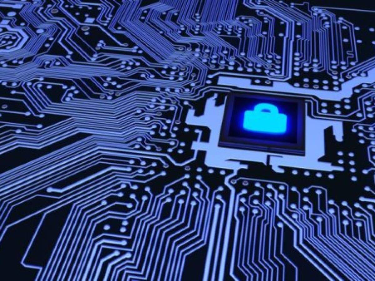 Blue circuit board closeup connected to a cpu with a glowing padlock symbol on top cybersecurity concept 3D illustration Blue circuit board closeup connected to a cpu with a glowing padlock symbol on top cybersecurity concept 3D illustration