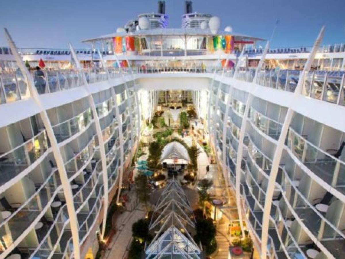 Launch of Symphony of the Seas, Royal Caribbean International's newest and largest ship.View down to Central Park. Launch of Symphony of the Seas, Royal Caribbean International's newest and largest ship.View down to Central Park.