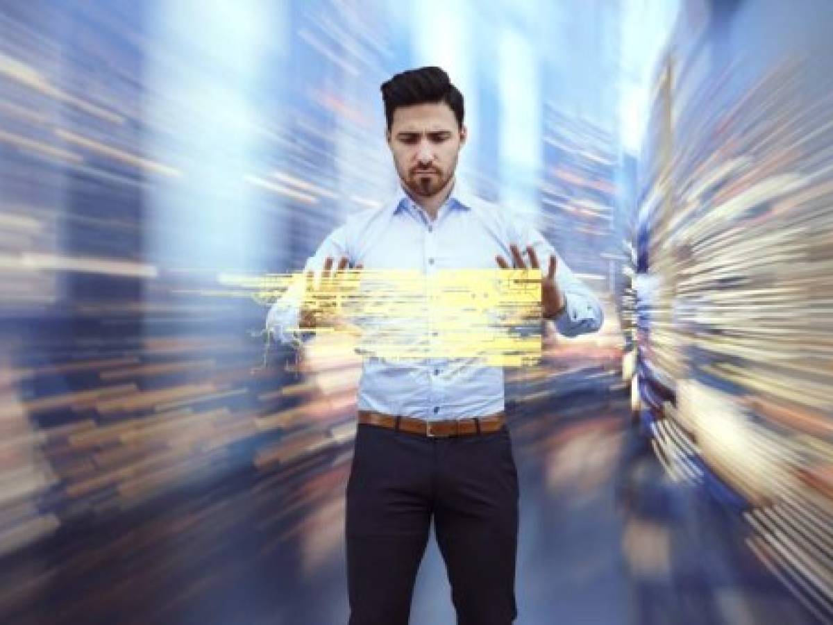 Business man observing fast speed dataflow. Business man observing fast speed dataflow.
