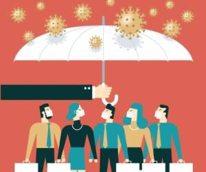 Umbrella protects people from infection with new coronavirus pneumonia stock illustration