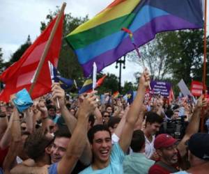 A las afueras del edificio de la Corte en Washington, una multitud celebró la decisión con gritos y ondeando la bandera del arcoiris, símbolo universal de los derechos homosexuales. (Foto: AFP).