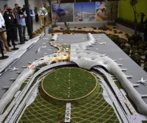 View of a mock-up of the new airport of Mexico City, in Texcoco, Mexico State on October 25, 2016. / AFP PHOTO / PEDRO PARDO