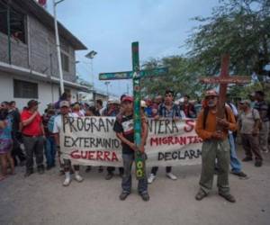 Migrantes centroamericanos protestan en Oaxaca. (Foto: proceso.com.mx).