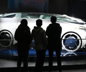 Este vehículo es un concepto de auto eléctrico y de conducción autónoma de Icona Nucleus mostrado en el Shanghai Auto Show in Shanghai.