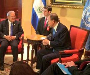 Presidente Salvador Sánchez Cerén y secretario d ela ONU, Ban Ki-moon. (Foto: Casa Prsidencial El Salvador)