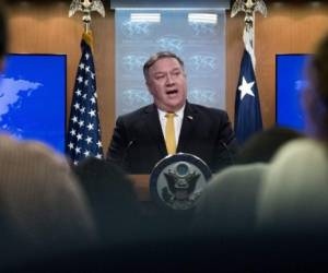 US Secretary of State Mike Pompeo speaks during a press briefing at the US Department of State in Washington, DC, on October 3, 2018. - The United States said Wednesday it was terminating a 1955 treaty reached with then ally Iran after Tehran cited it in an international court ruling against Washington's sanctions policy. 'I'm announcing that the US is terminating the 1955 Treaty of Amity with Iran. This is a decision, frankly, that is 39 years overdue,' Secretary of State Mike Pompeo told reporters, referring to the date of the 1979 Islamic revolution. (Photo by Jim WATSON / AFP)