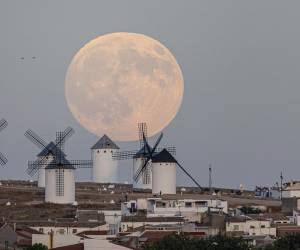 <i>Llega la luna llena de octubre, la primera del otoño, conocida como Luna de la cosecha y que ademas coincide con la primera superluna del año 2025. En la imagen, la luna entre los molinos de Campo de Criptana, en Ciudad Real. EFE/Javier Belver</i> <i>Llega la luna llena de octubre, la primera del otoño, conocida como Luna de la cosecha y que ademas coincide con la primera superluna del año 2025. En la imagen, la luna entre los molinos de Campo de Criptana, en Ciudad Real. EFE/Javier Belver</i>