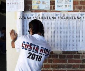 Valeria Gonzalez, 19, votes for the first time, at the Porfiro Brenes school in Moravia, San Jose, on February 4, 2018. Polling stations opened in Costa Rica on Sunday for the first round of the Central American country's presidential election, which is being buffeted by a debate on gay marriage. / AFP PHOTO / Carlos GONZALEZ