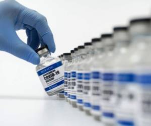 Covid-19 Corona Virus 2019-ncov vaccine vials medicine drug bottles syringe injection blue nitrile surgical gloves. Vaccination, immunization, treatment to cure Covid 19 Corona Virus infection Concept