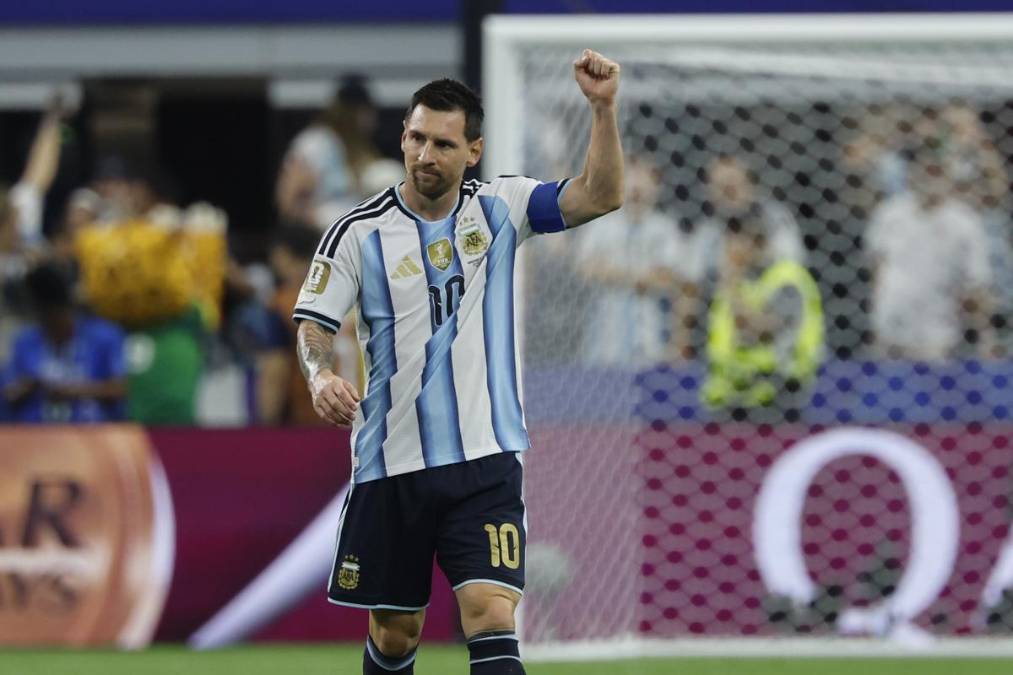 <i>El delantero de Argentina Leo Messi celebra el gol conseguido ante Austria en el partido del Mundial 2026 entre Argentina y Austria, este lunes en Arlington, Texas. EFE/Mariscal</i>