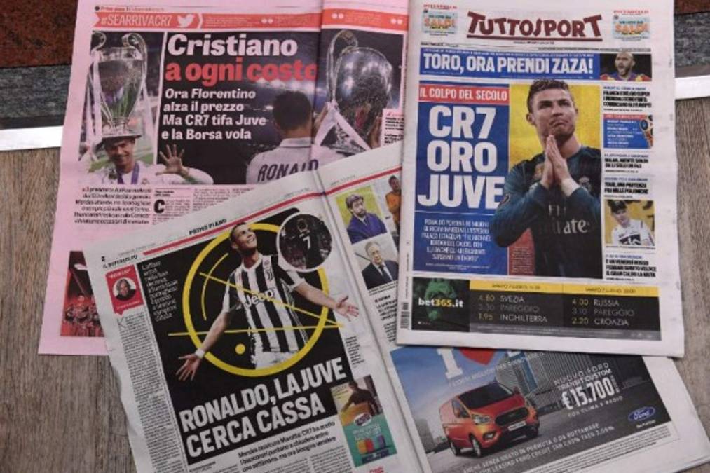 La prensa deportiva italiana aplaudió hoy, previo al anuncio oficial, la llegada del astro portugués.