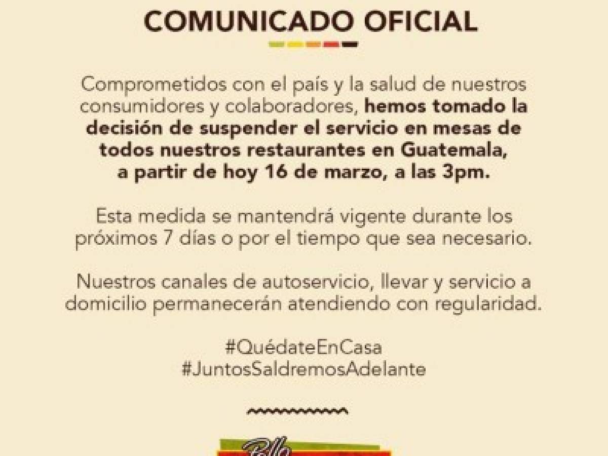 Quédate en casa: Restaurantes de Centroamérica cierran servicio en mesas por COVID-19