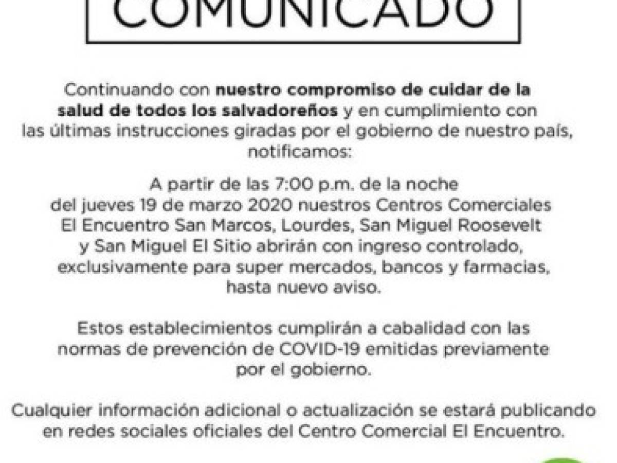 Centros comerciales de El Salvador cerrados por Covid-19
