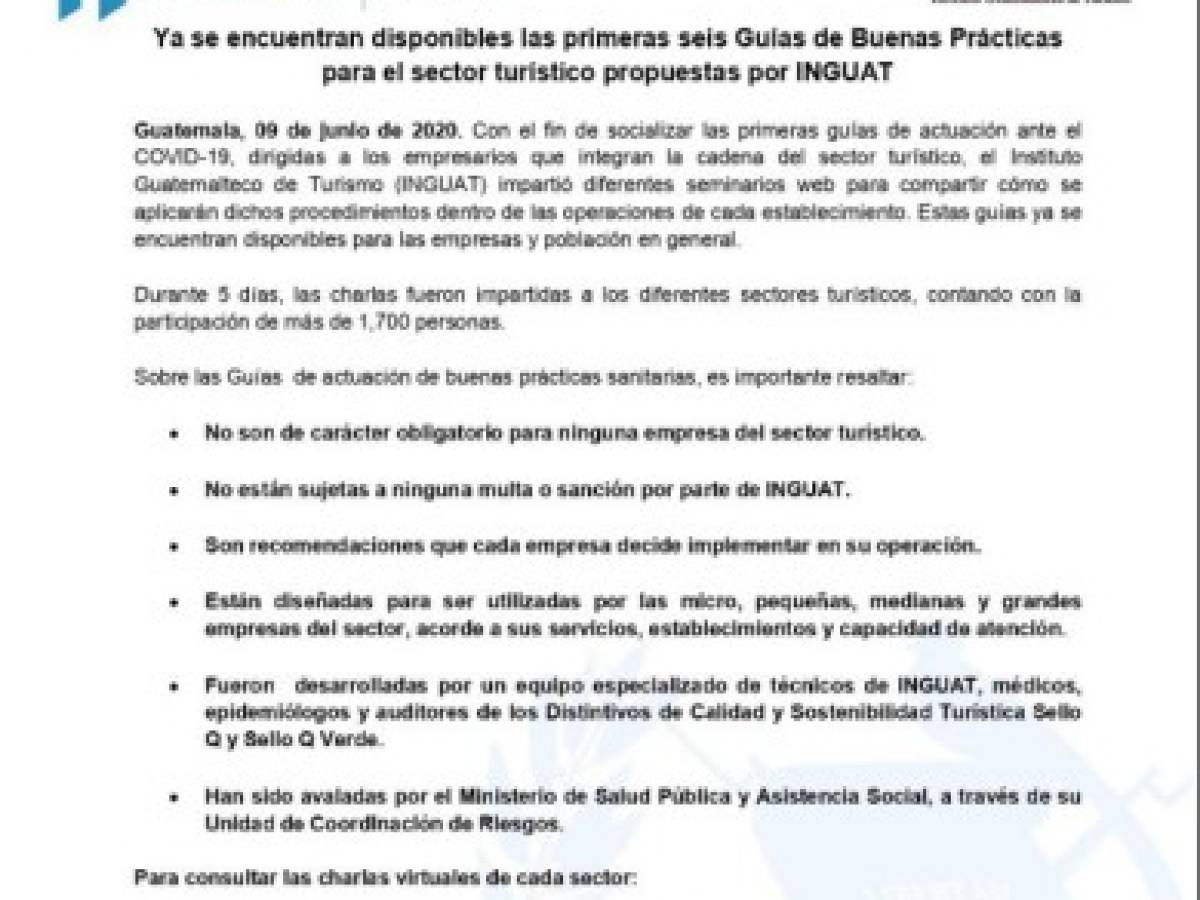 Guatemala: Publican protocolos para actividades turísticas, pero son opcionales