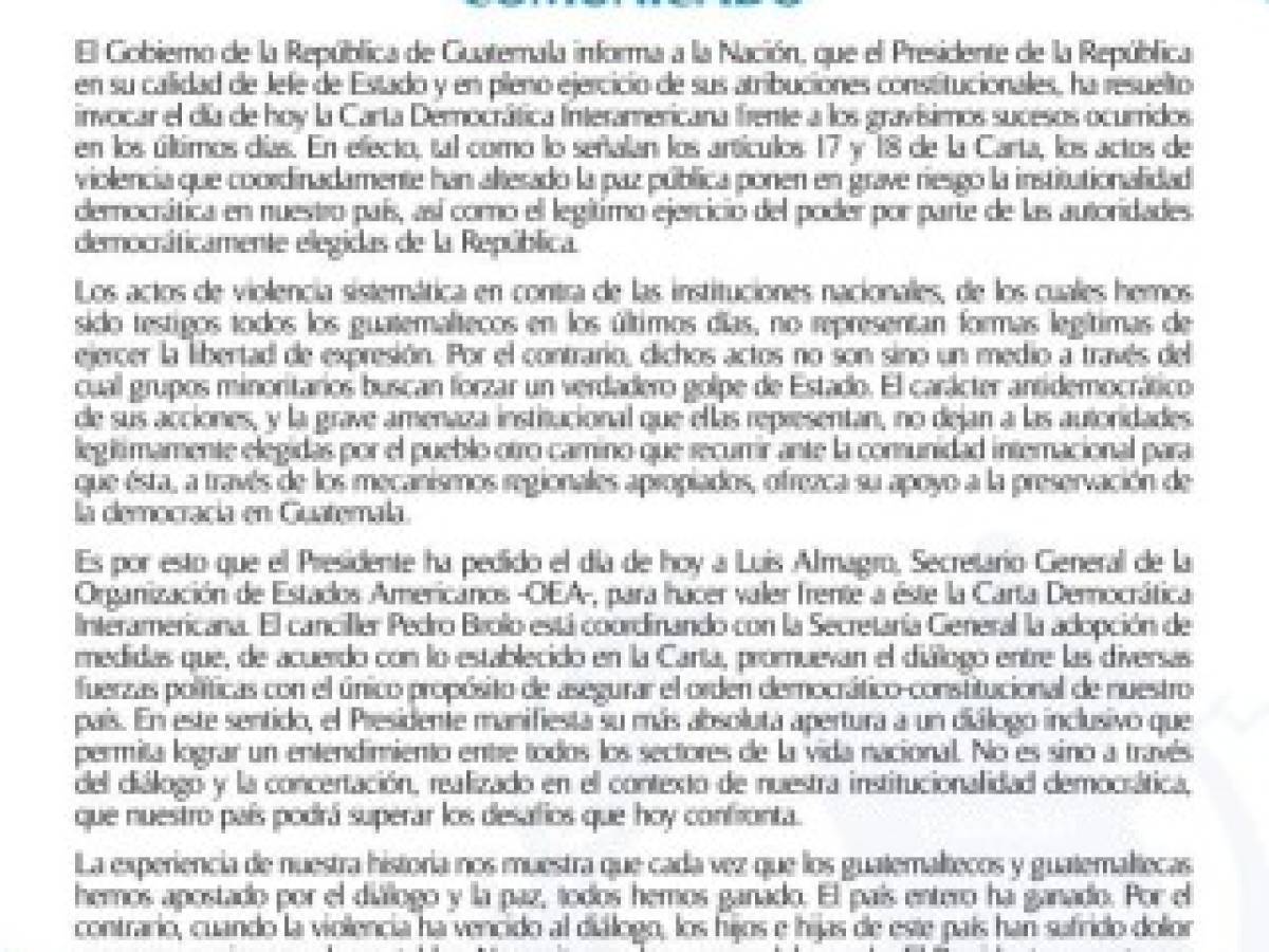 Giammattei insta al diálogo en Guatemala con apoyo de la OEA