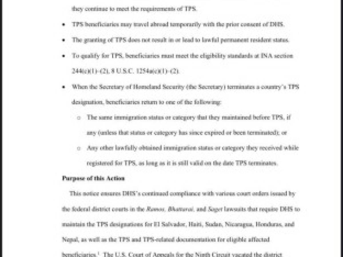 Extienden TPS para Honduras, El Salvador y Nicaragua