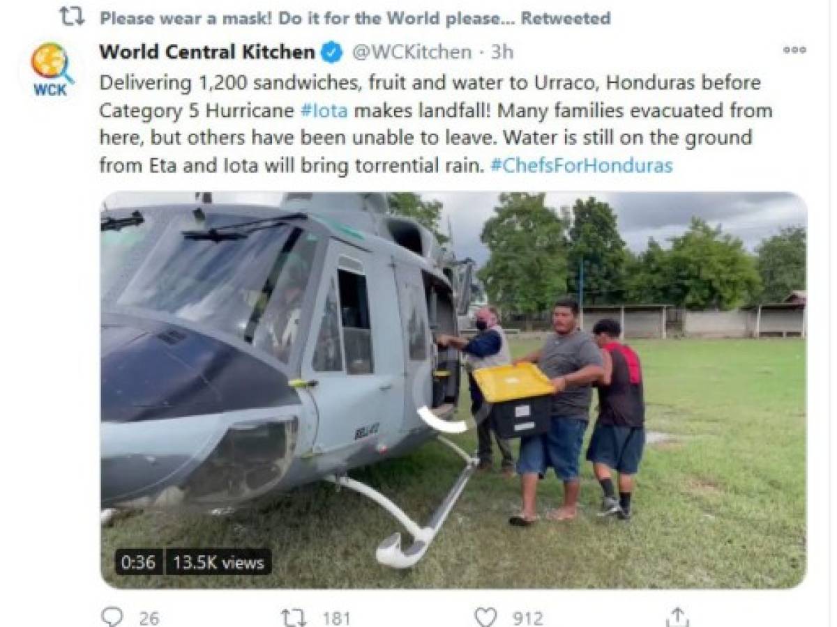 Chef José Andrés Puerta cocina para los afectados por Eta en Guatemala y Honduras