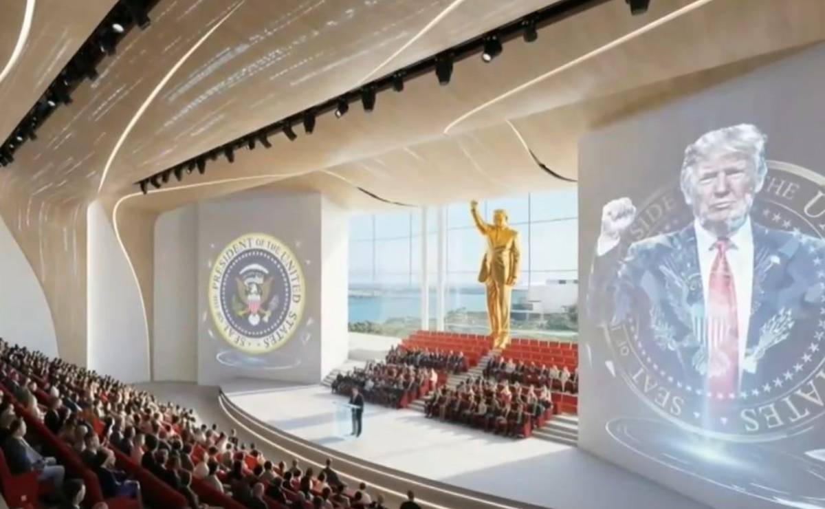 Así será la futura biblioteca de Trump, con estatua dorada gigante de él