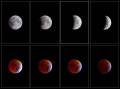 <i>Combo de fotografías donde se observa la luna llena este viernes, durante eclipse lunar, un fenómeno astronómico conocido como luna roja, en Caracas (Venezuela). EFE/ Miguel Gutiérrez</i>