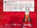 <i>Fotografía publicada por la Casa Blanca en su cuenta oficial de la red social X @WhiteHouse en la que el presidente de los Estados Unidos, Donald Trump, aparece en un fondo rojo con los puños en alto y un mensaje donde se puede leer Tómate una Coca-Cola con Trump, con su apellido grabado en la etiqueta de la botella, en Washington (Estados Unidos). EFE</i>