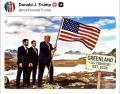 <i>Su red social, Truth Social, fue este martes de nuevo el altavoz con el que el líder republicano dejó constancia de sus ambiciones. En la imagen aparece plantando la bandera estadounidense flanqueado por el secretario de Estado, Marco Rubio, y por el vicepresidente, JD Vance.</i>