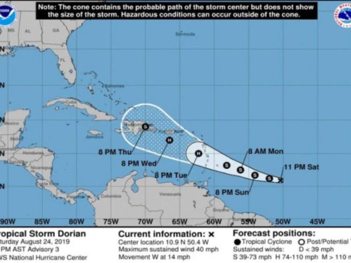 Tormenta tropical Dorian amenaza el Caribe y podría convertirse en huracán