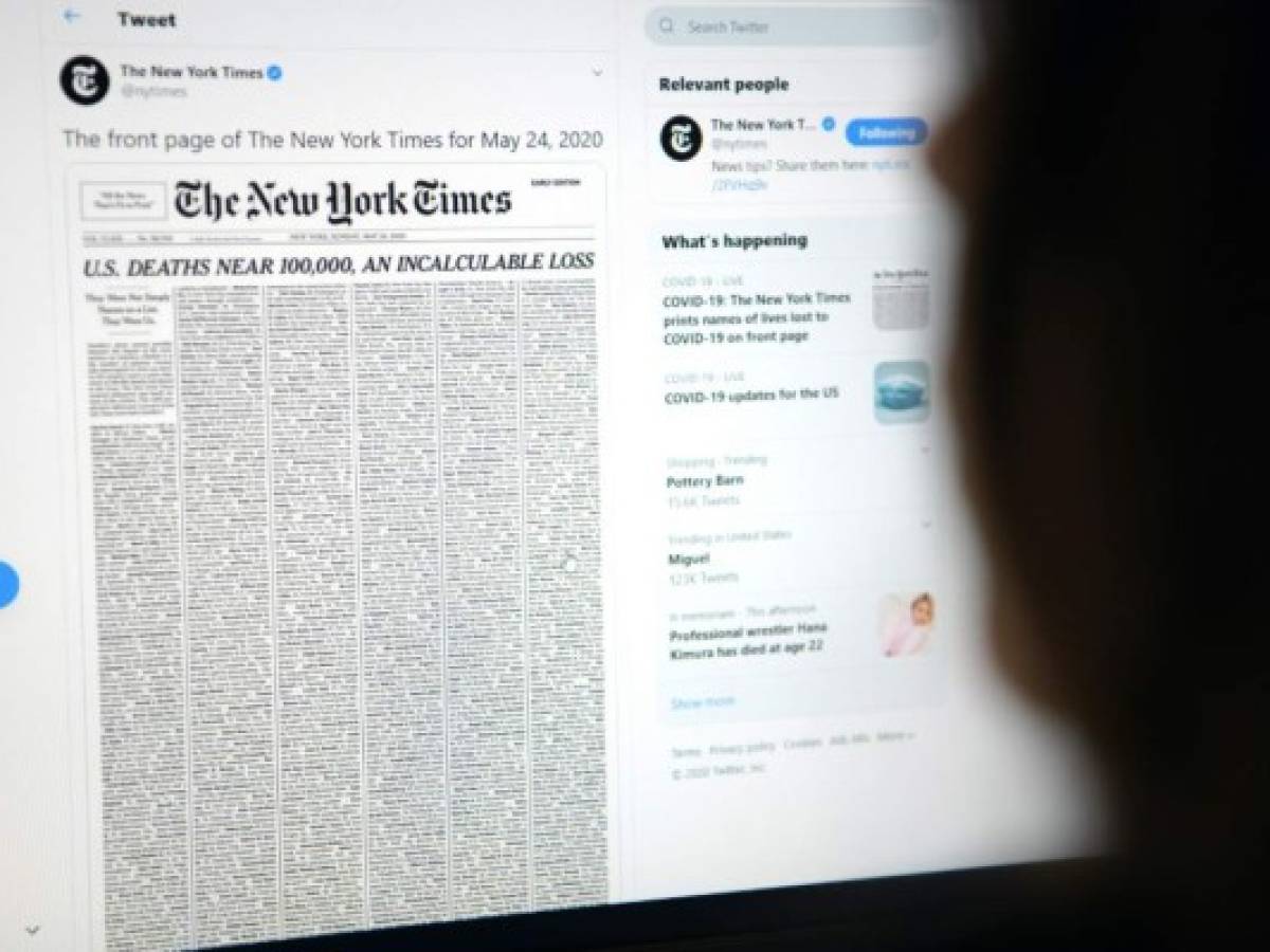El homenaje de NYTimes a las víctimas por coronavirus en EE.UU.