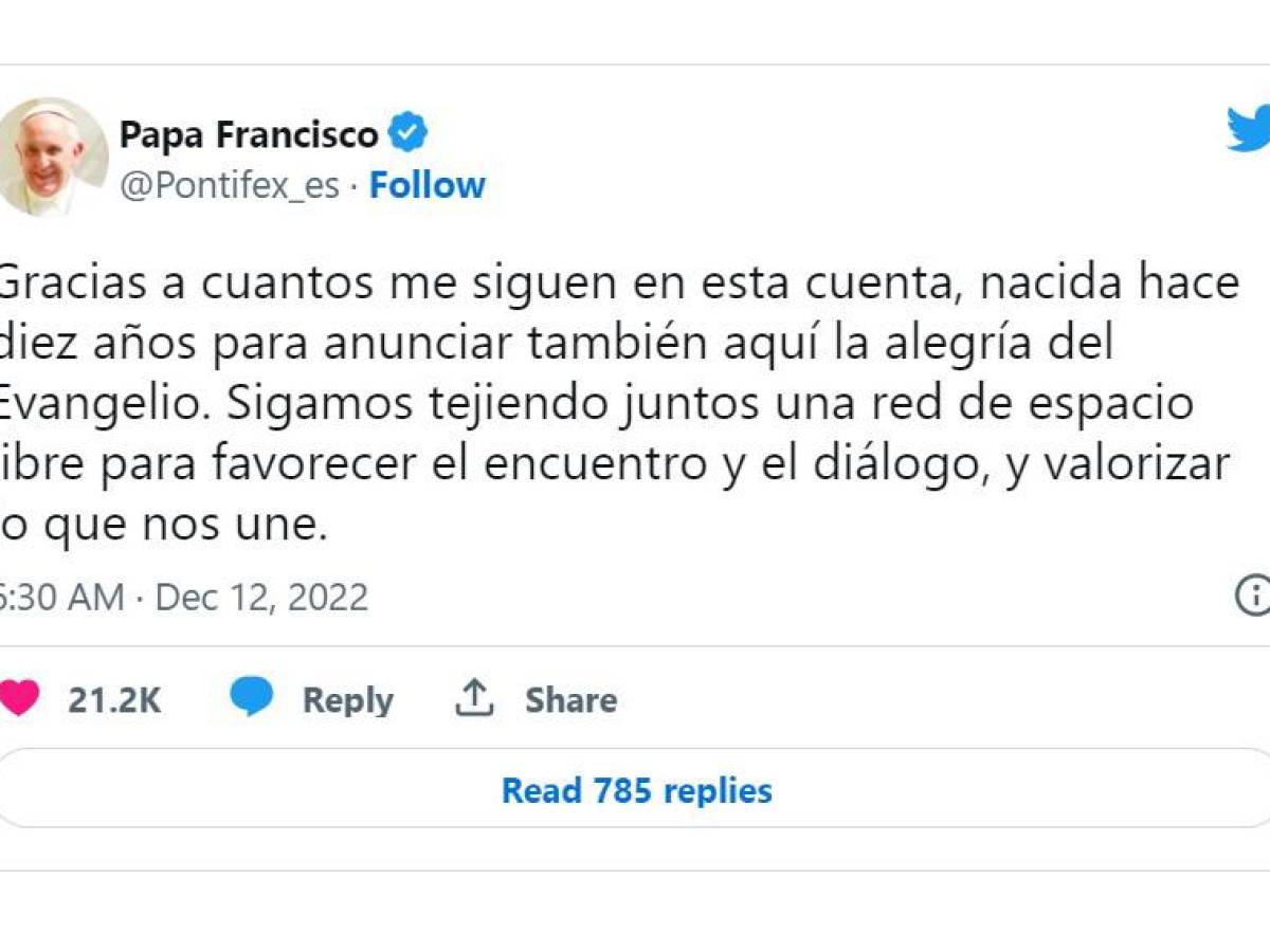 @pontifex cumple 10 años en Twitter