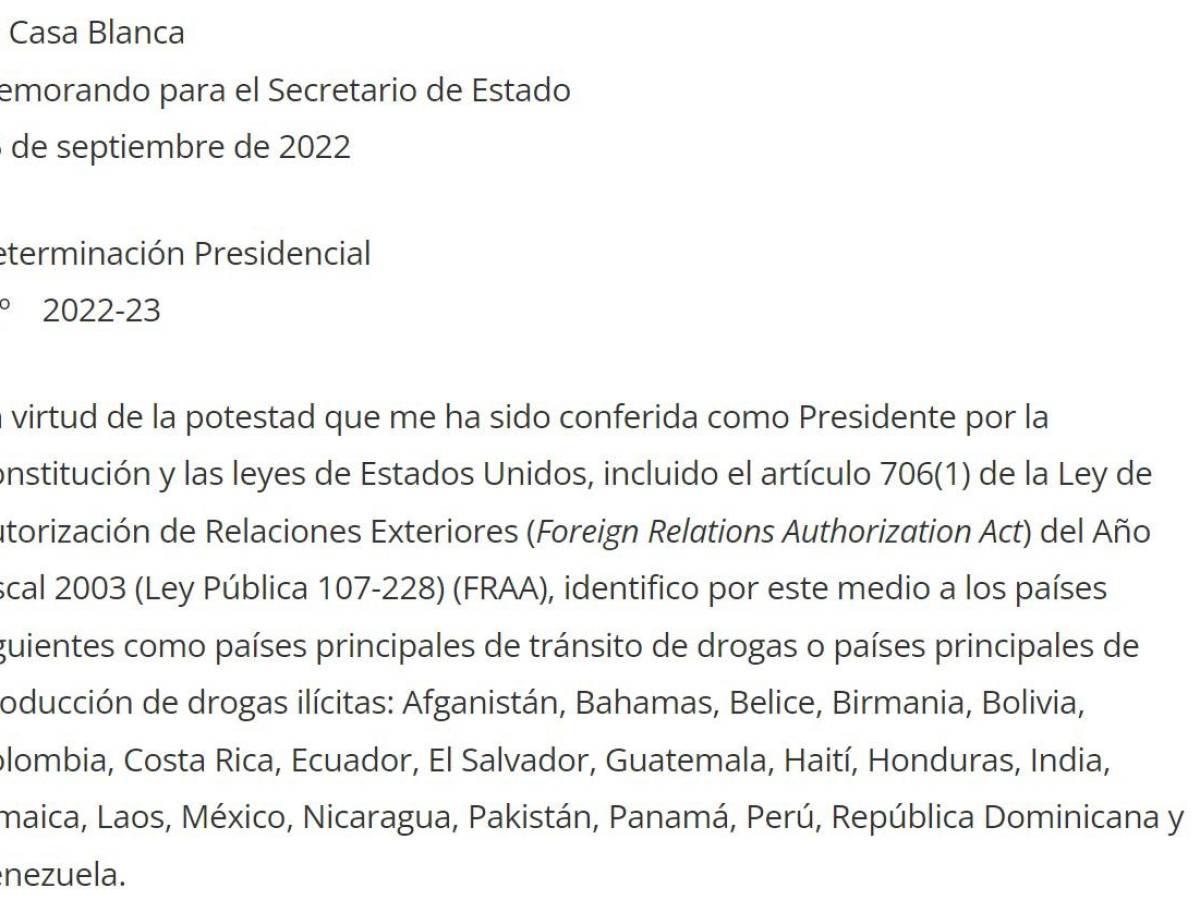EEUU mantiene a países centroamericanos en lista de naciones que no combaten al narcotráfico