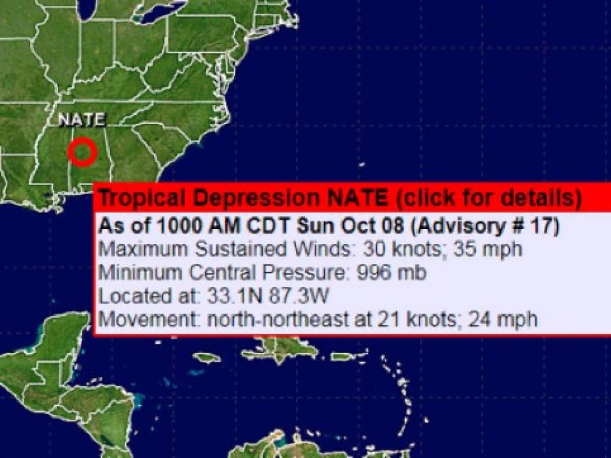 'Nate' se degrada a tormenta tropical