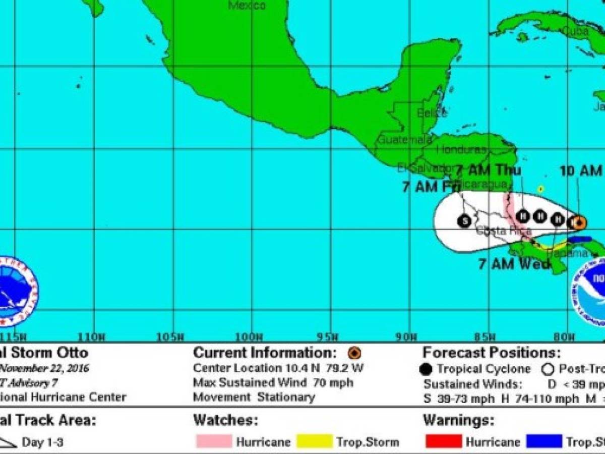 Nicaragua, Costa Rica y Panamá en alerta por huracán Otto