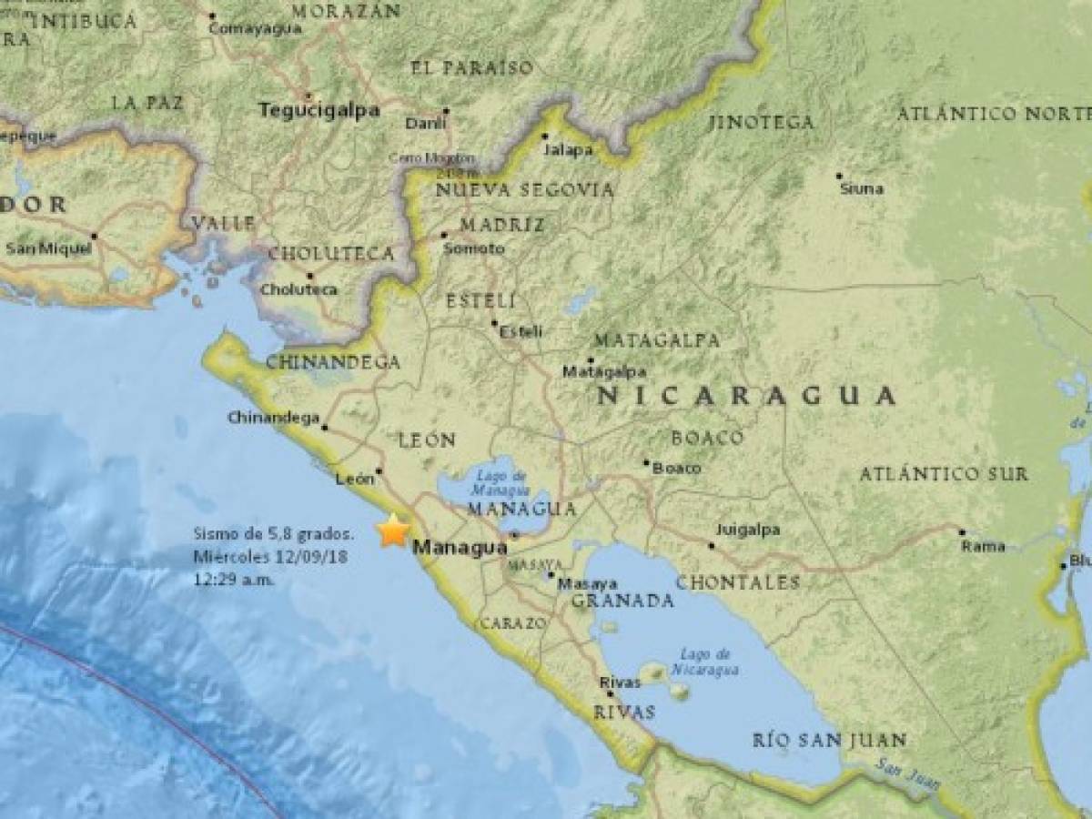 Sismo de 5,8 grados sacudió el occidente de Nicaragua