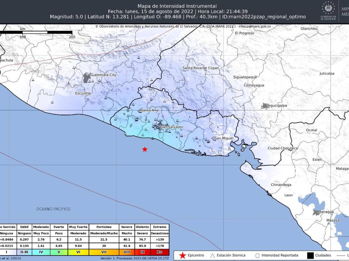 Sismo de 5 grados se registra frente a las costas de El Salvador