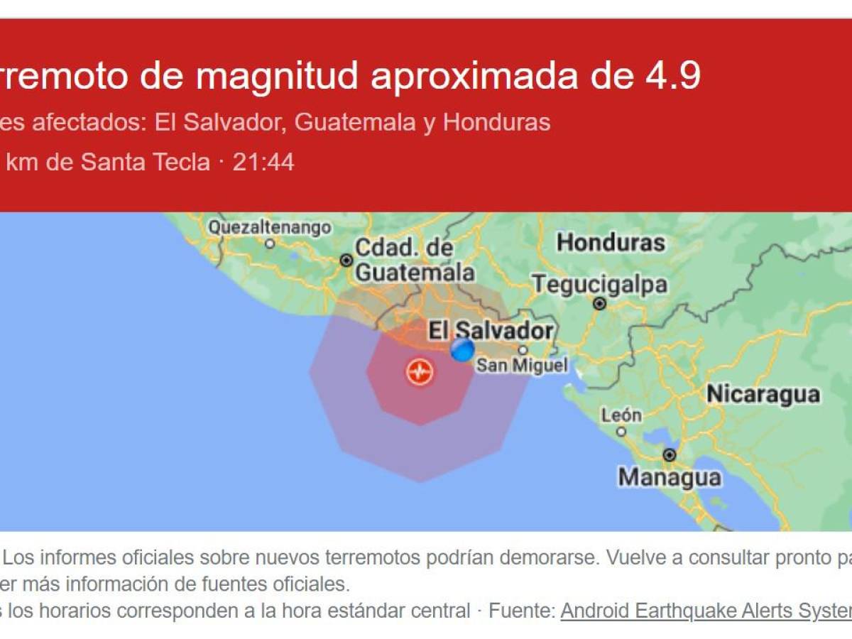 Sismo de 5 grados se registra frente a las costas de El Salvador