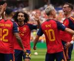 Fabian Ruiz, de España (d), celebra con sus compañeros tras marcar el gol de apertura 1-0 durante el partido de cuartos de final del Mundial de la FIFA 2026. EFE/EPA/SCOTT STRAZZANTE